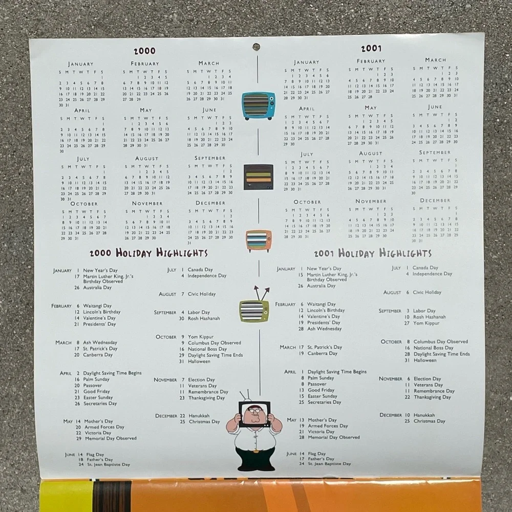 Vtg 1999 Family Guy 12-Month 2000 Peter Stewie Brian Calendar Y2K EARLY MERCH